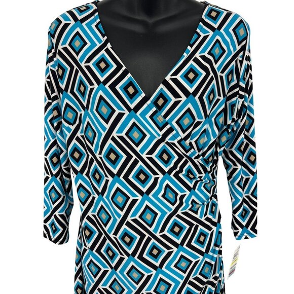 INC International Concepts Geo Synthesis Sheath Dress PM Petite Medium Blue New - Picture 2 of 10